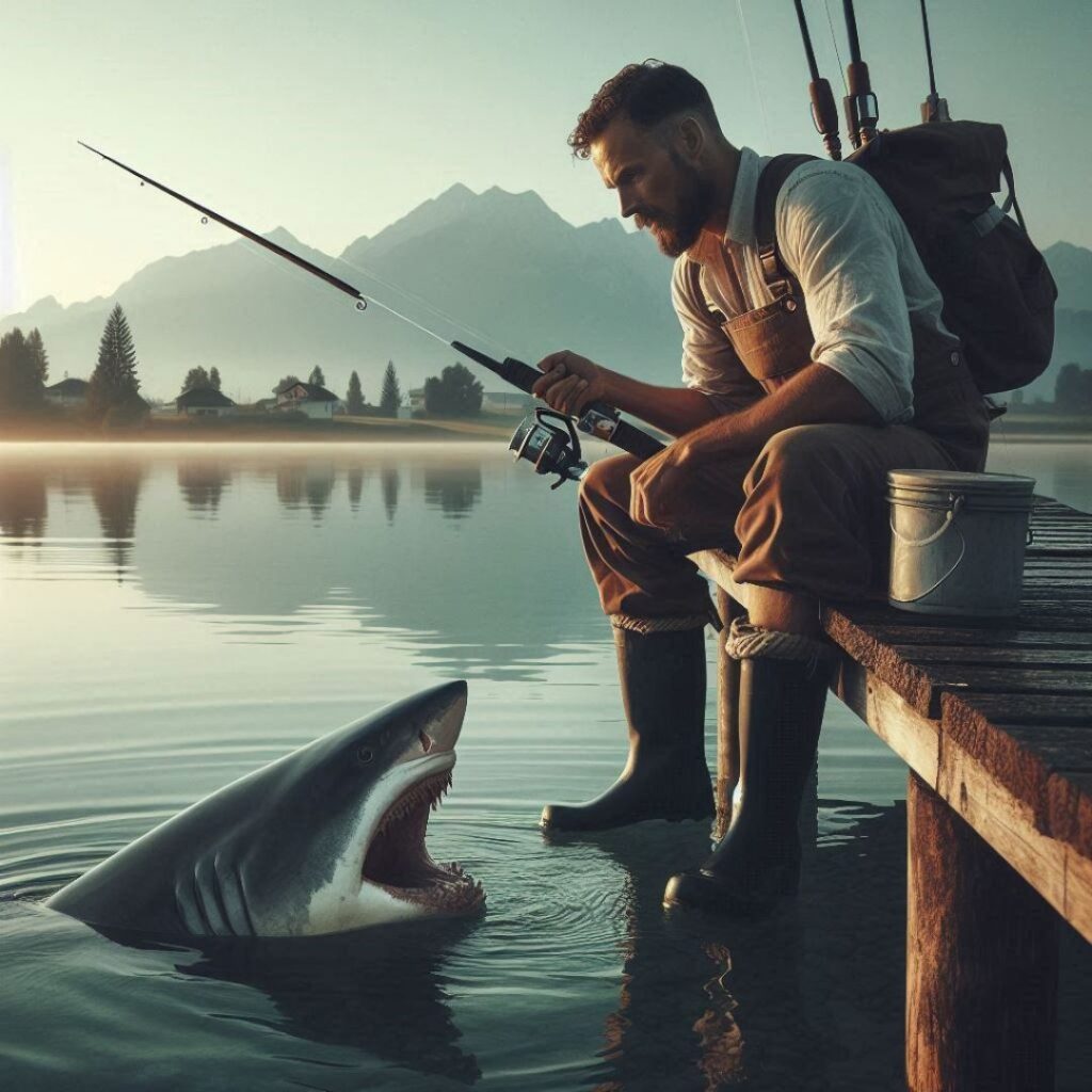 historias de pescador o tubarao no lago